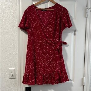 Elegant Red Wrap Dress with Polka Dots